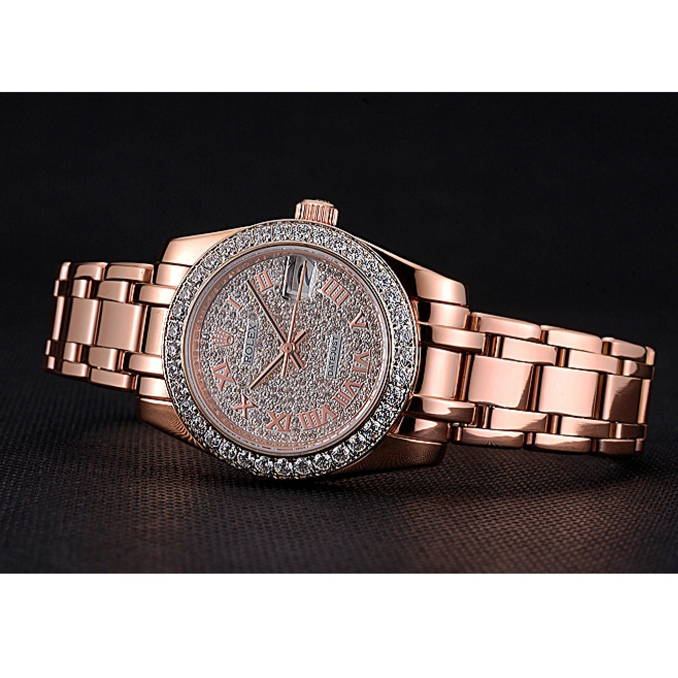 Rolex aaa copy Diamond Gold Dial Case Pink Bracelet Rolex And And Datejust Bezel 622836 1014